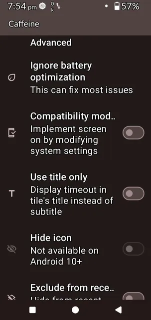 Ignore battery optimization setting in Caffeine